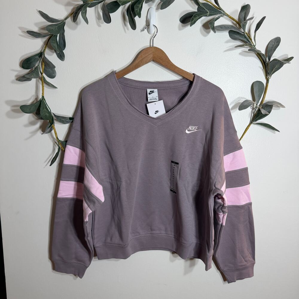 NWT Nike Mauve Club Fleece Oversized V Neck Sweatshirt